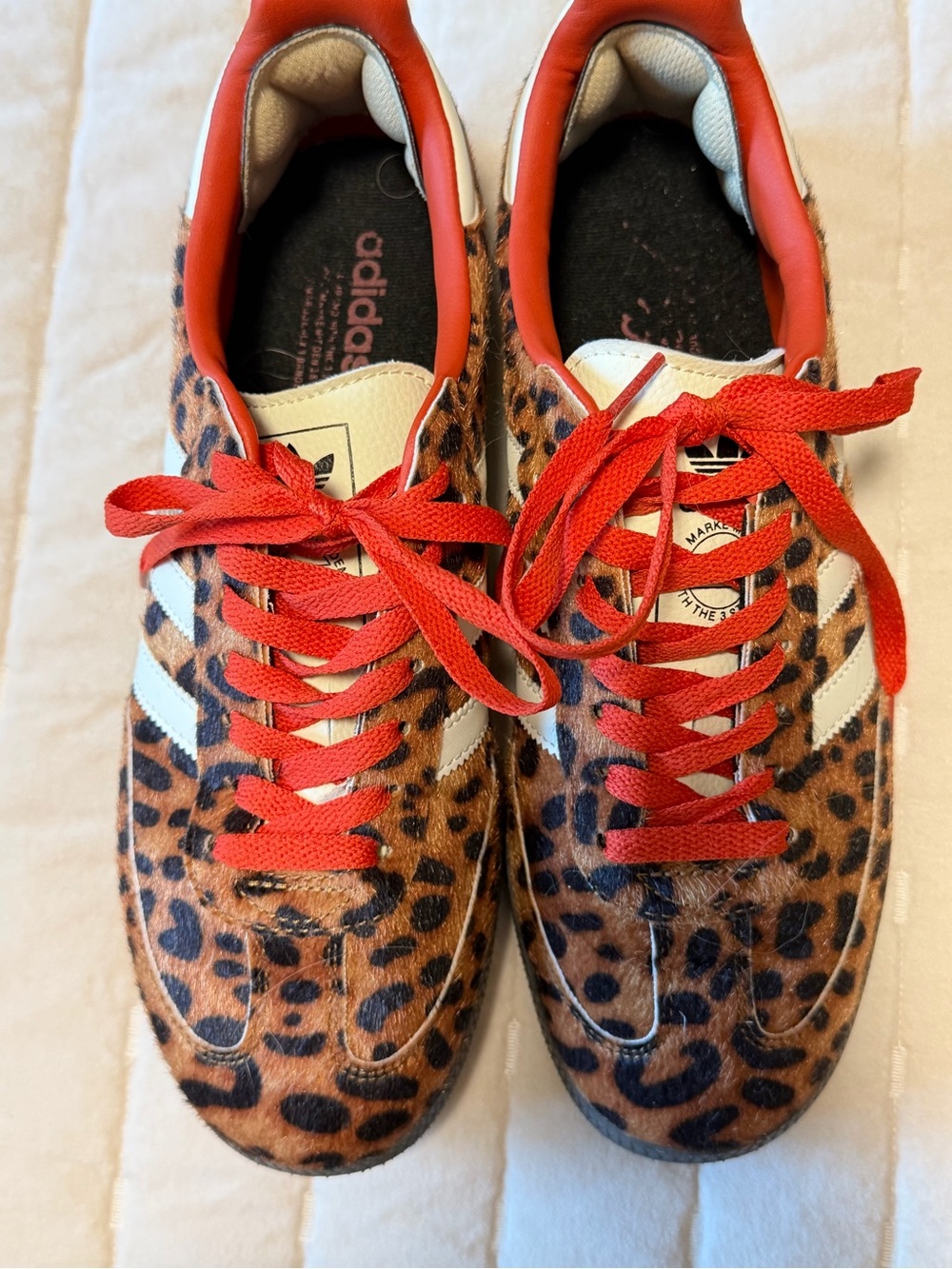 Adidas Leopard Print Sneakers with Red Accents